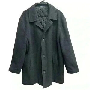 Chaps Ralph Lauren Overcoat Charcoal Cashmere Wool Blend Collared Lined Size 48R